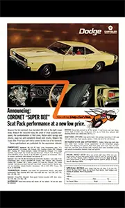 1968 Dodge Super Bee, Scat Pack vehicle.